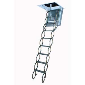 LSF Fire-Rated Steel Scissor Attic Ladder 7 ft. 11 in. - 9 ft. 10 in., 25 in. x 47 in. with 350 lb. Load Capacity