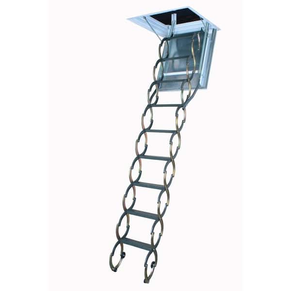 Fakro LSF Fire-Rated Steel Scissor Attic Ladder 7 ft. 11 in. - 9 ft. 10 in., 25 in. x 47 in. with 350 lb. Load Capacity