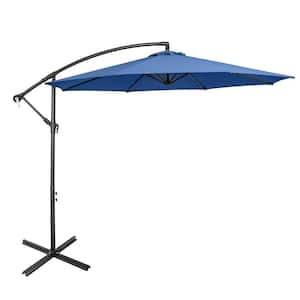 10 ft. Iron Cantilever Umbrella with Cross Base and Tilt Adjustment in Blue