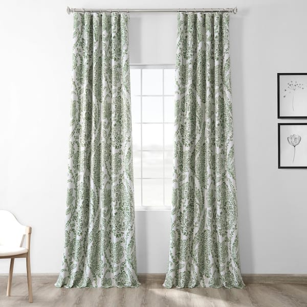 Exclusive Fabrics & Furnishings Tea Time Green Floral Room Darkening Curtain - 50 in. W x 120 in. L (1 Panel)