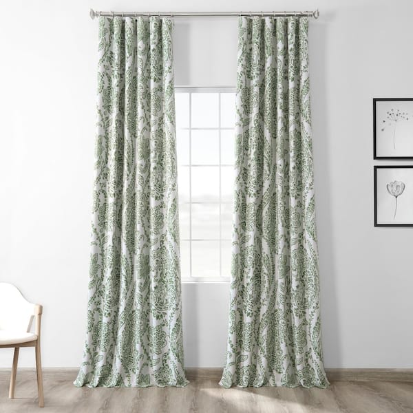Exclusive Fabrics & Furnishings Tea Time Green Floral Room Darkening Curtain - 50 in. W x 84 in. L (1 Panel)