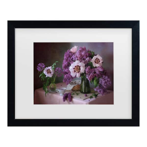Trademark Fine Art Tatyana Skorokhod Still Life with Lilac and Peonies Matted Framed Photography Wall Art 13 in. x 16 in.