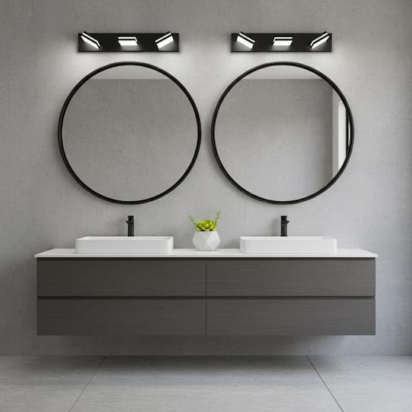 24 in. Black Vanity LED Light with 3 Rotatable Dimmable Light 6000K Daylihgt White