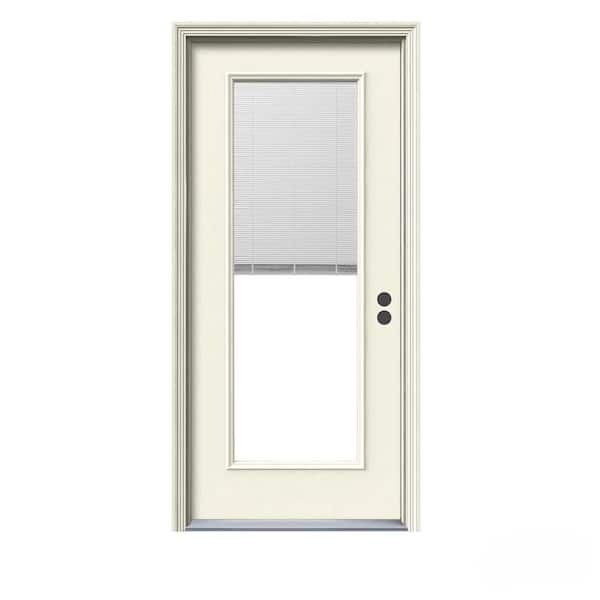 JELD-WEN 32 in. x 80 in. Full Lite Primed Fiberglass Prehung Left-Hand Inswing Entry Door w/Mini-Blinds and Brickmould