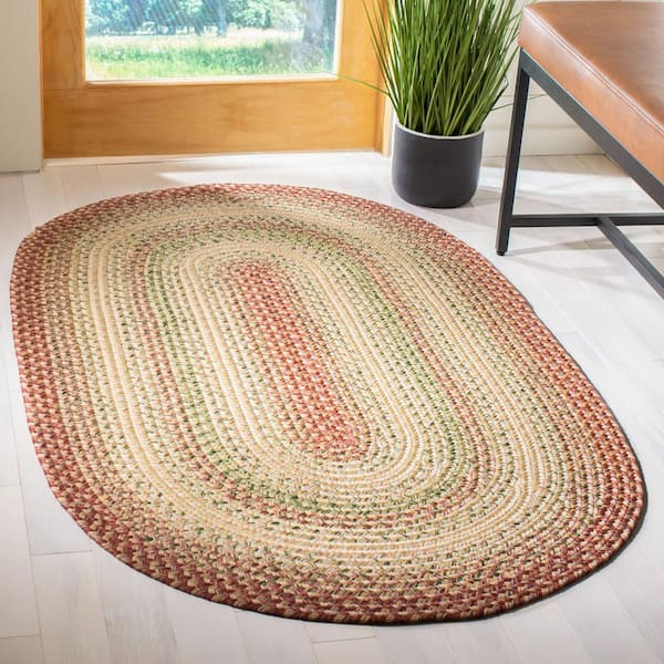 Braided Rust/Multi Doormat 3 ft. x 5 ft. Oval Border Area Rug
