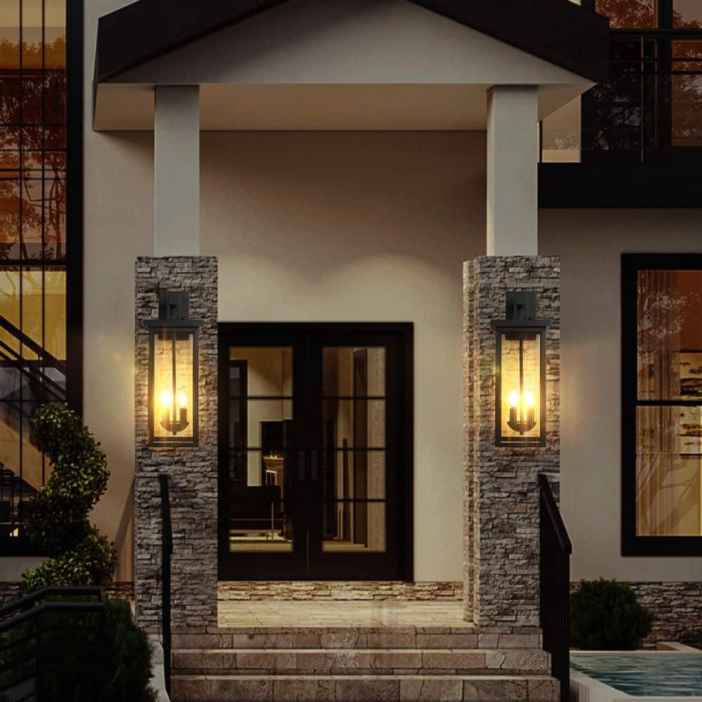Byteany 22 in. 4-Light Black Hardwired Outdoor Wall Light Lantern Sconce with No Bulb Included, image size:1000x1000