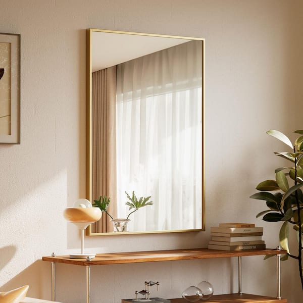 Gold 20 in. W x 28 in. H Modern Rectangular Aluminum Framed Vanity Mirror Wall Mirror