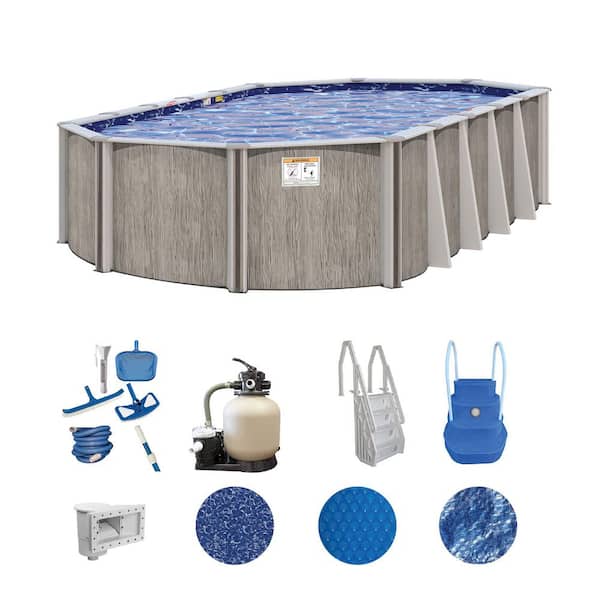 Aspen Wood 12 ft. x 24 ft. Oval 54 in. Deep Above Ground Deluxe Hard Sided Pool Package