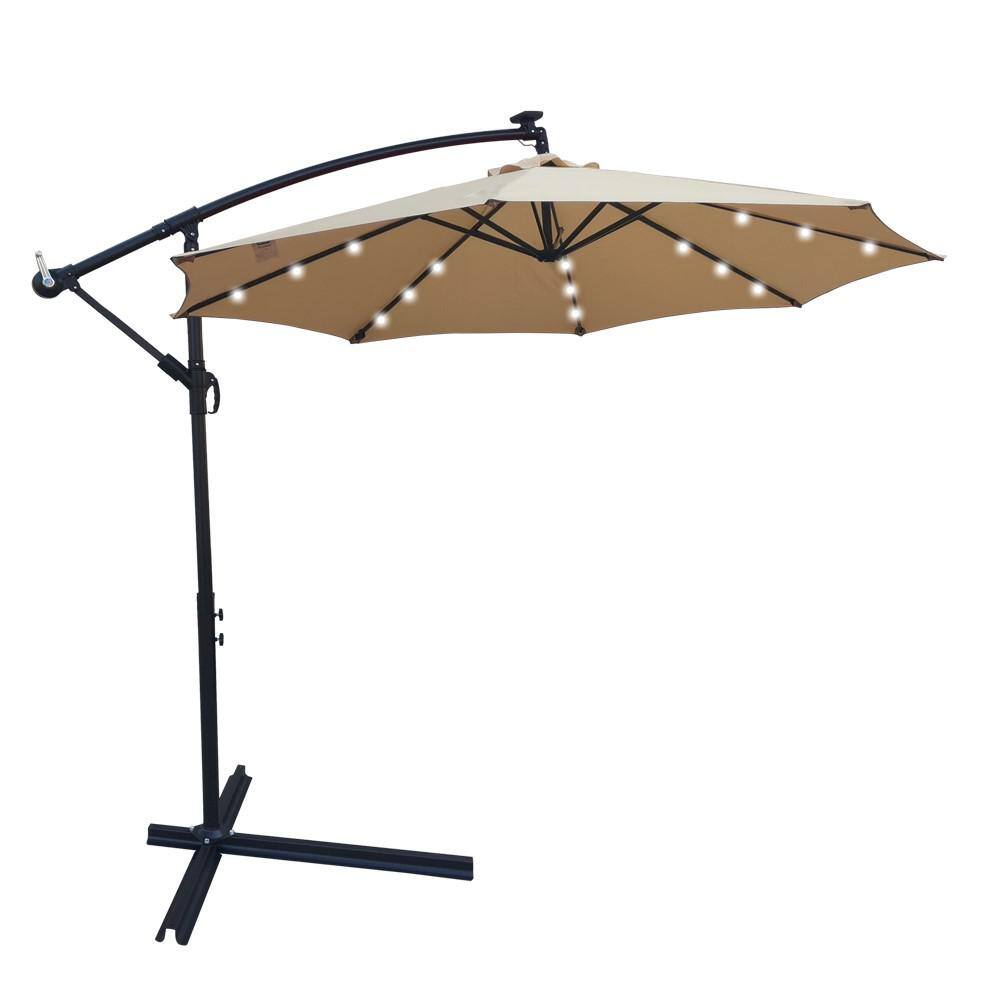 Tidoin 10 ft. Steel Round Outdoor Patio Cantilever Umbrella with LED