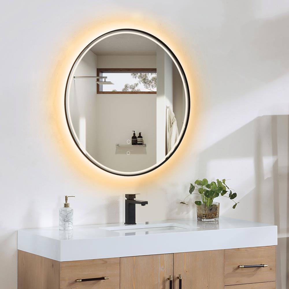 Round Silver and Gold LED Bathroom Vanity Mirror