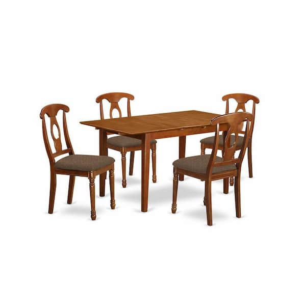 East West Furniture 5-Piece Saddle Brown Finish Solid Wood Top - Dining Room Set with Leaf - Seats 4