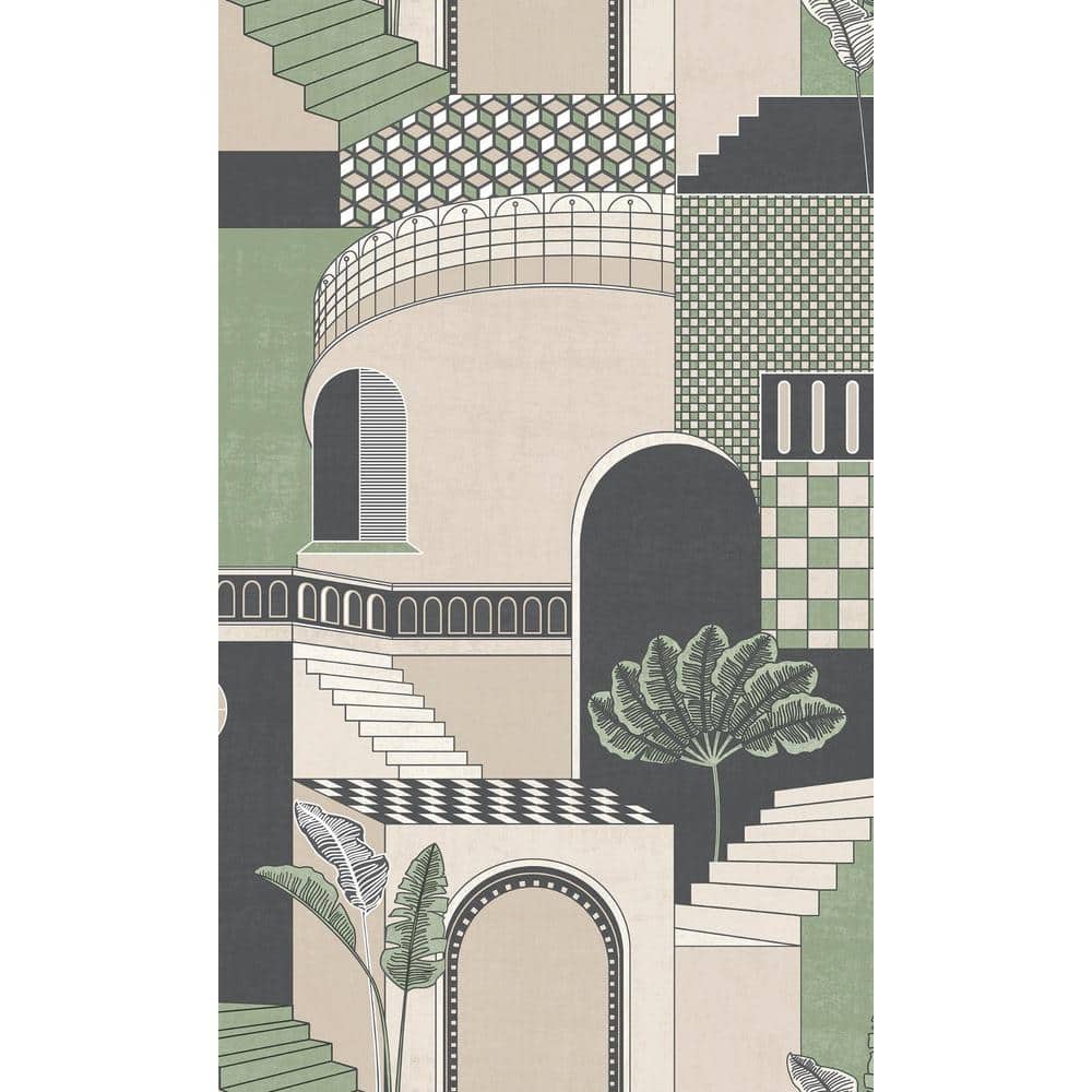 Green Mediterranean Style Building Shelf Liner Non- Woven Non-Pasted Contemporary Wallpaper Double Roll (57 sq. ft.) price history on PriceWatchPro