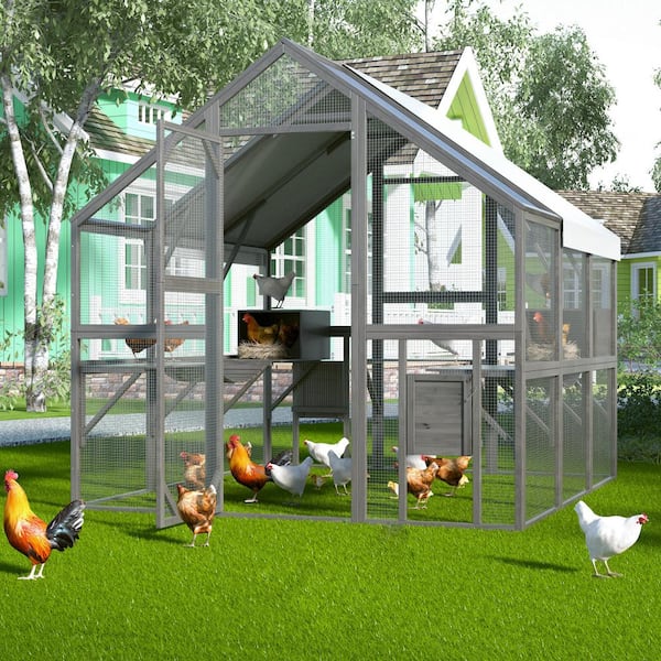 FUFU&GAGA Large Wooden Outdoor Chicken Coop, Cat Run Enclosure Walk in Cat Catio Kitten Condo, Poultry Cage for Yard, Roof Cover