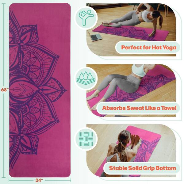 RAD Sportz Suede Hot Yoga Mat with Strap, Pink - 68 in. L x