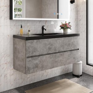 48 in. W x 20 in. D x 21 in. H Single Sink Floating Bath Vanity in Ash Gray with Matte Black Quartz Sand Top