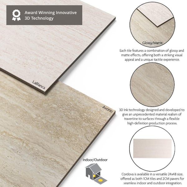 MSI Cordova Avorio 2 cm x 13 in. x 24 in. Matte Porcelain Stone