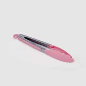 2-Piece 7 in. Stainless Steel Silicone Mini Tongs, Pink