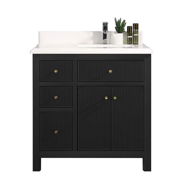 Willow Collections Sonoma 36 in. W x 22 in. D x 36 in. H Right Offset Sink Bath Vanity in Black with Cove Edge Empira Quartz Vanity Top