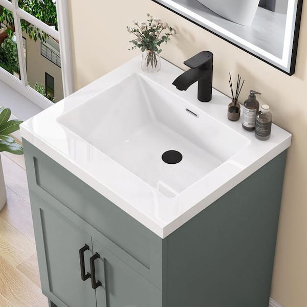24 in. W x 22 in. D Solid Surface White Rectangular Single Sink Bathroom Vanity Top for 24 in. Bathroom Cabinet