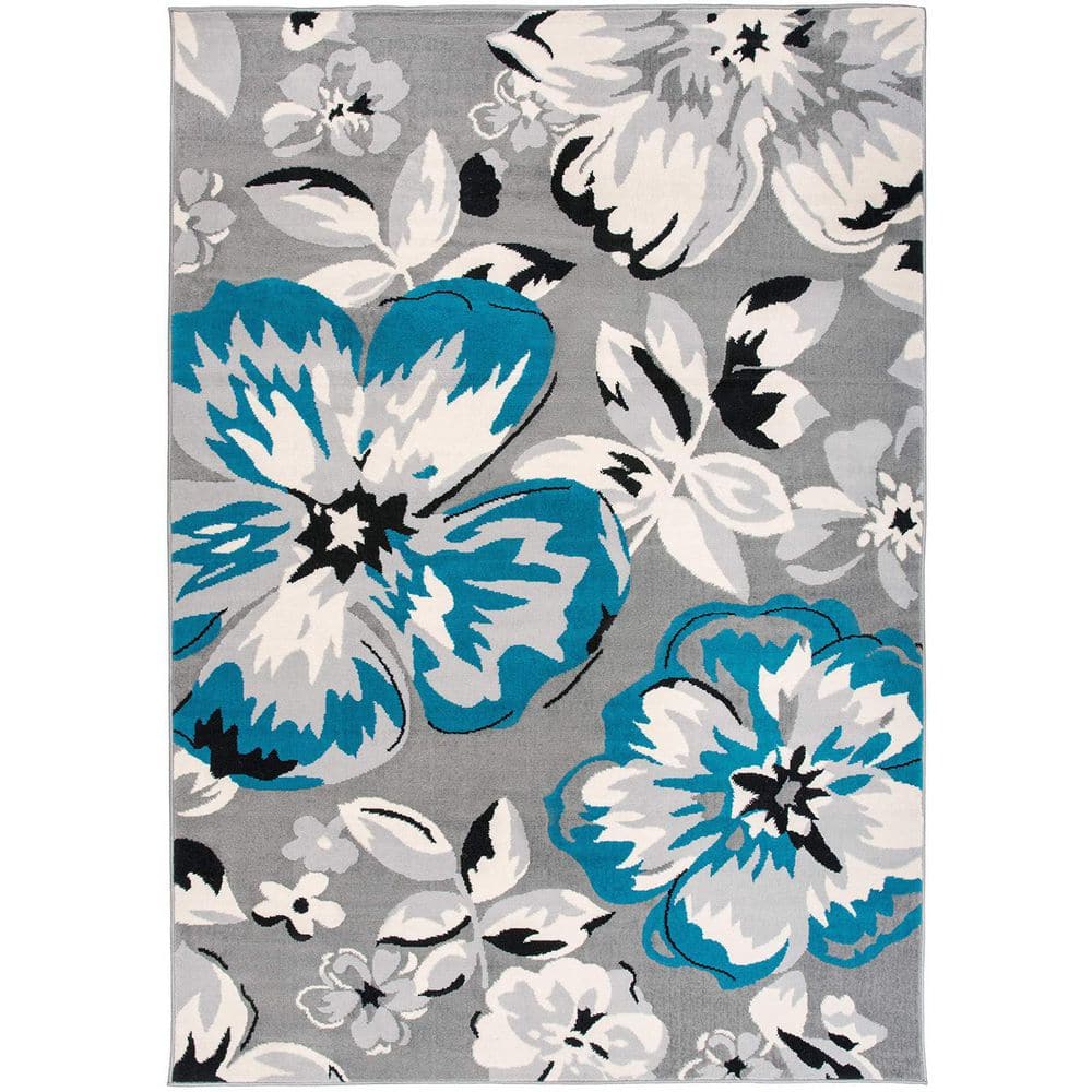 Blue 5 ft. x 7 ft. Floral Indoor/Outdoor Polypropylene Area Rug