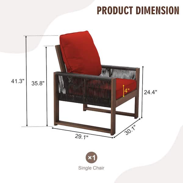 Outdoor Patio Wooden Lounge Chair with Red Cushions