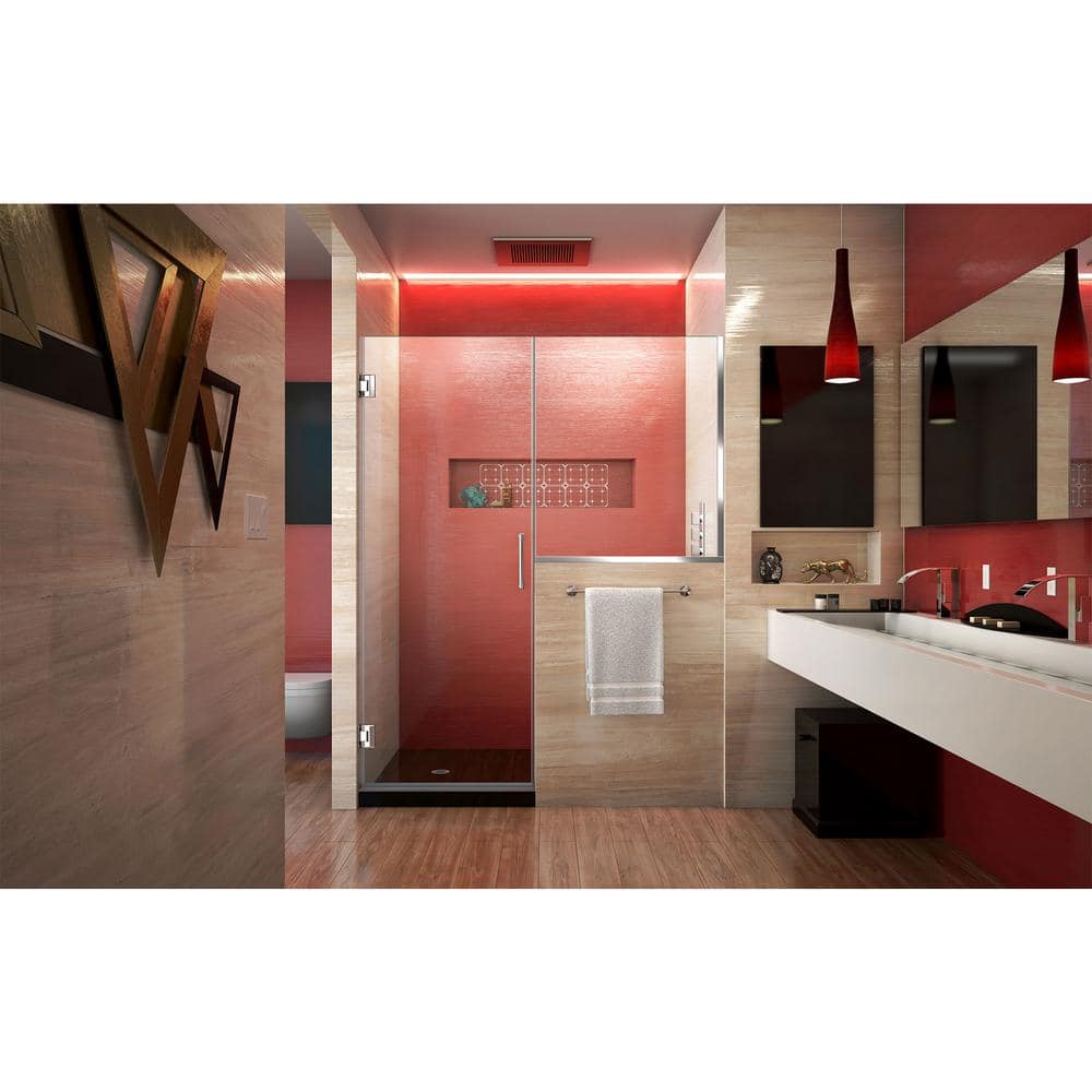 Unidoor Plus 48" Frameless Clear Glass Shower Door with Black Hardware