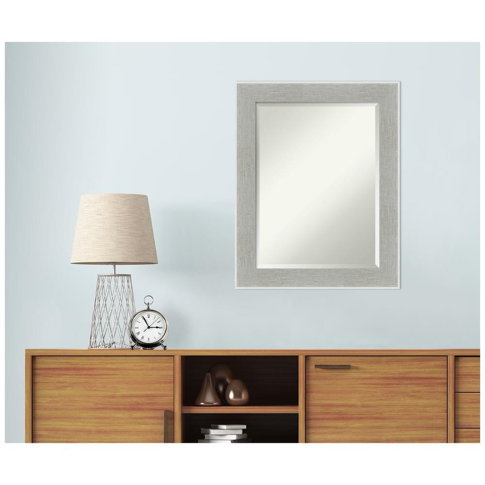 Glam Silver Rectangular Wall Mirror with Linen Frame