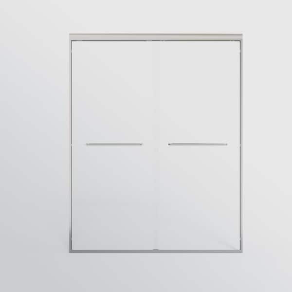 60 in. W x 72 in. H Double Sliding Semi-Frameless Shower Door in Chrome Finish with Clear Glass
