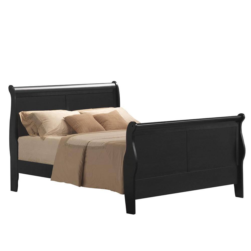 King Black Pine Wood Upholstered Bed with 6 Drawers