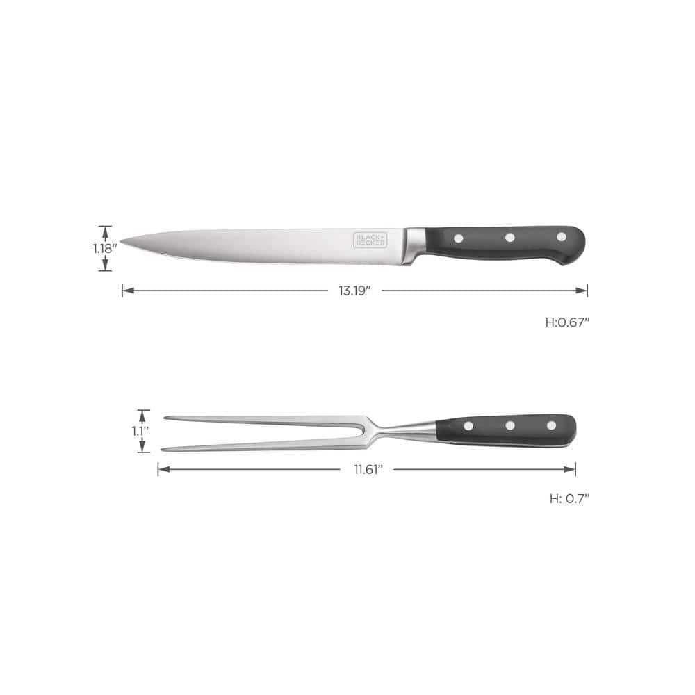 BLACK+DECKER BLACK+DECKER 2-Piece Stainless Steel Carving Knife Set, 8” Carving Knife & 7” Fork, Kitchen Knife