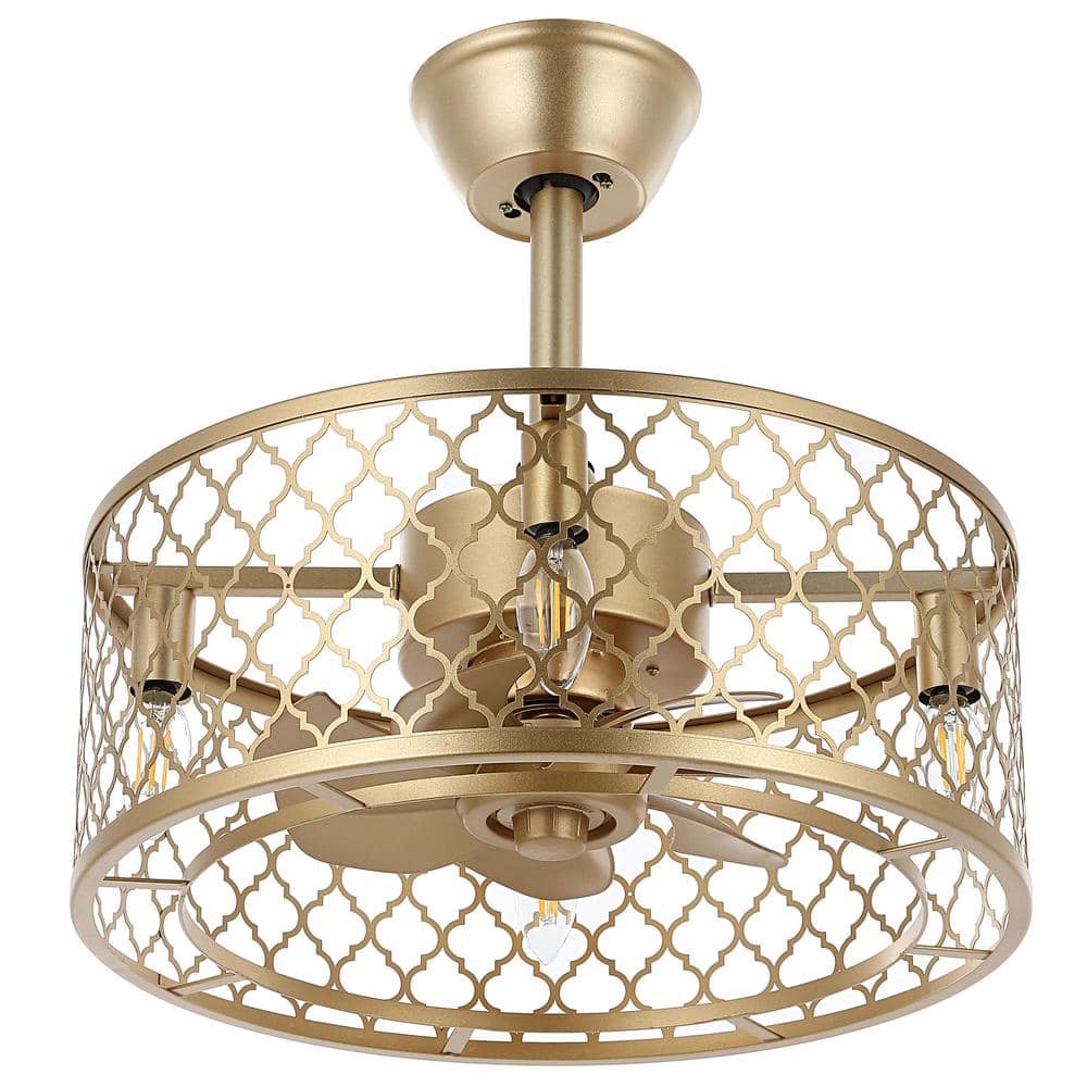 18 in. Indoor Gold Drum Caged Ceiling Fan with Light Kit and Remote Control price history on PriceWatchPro