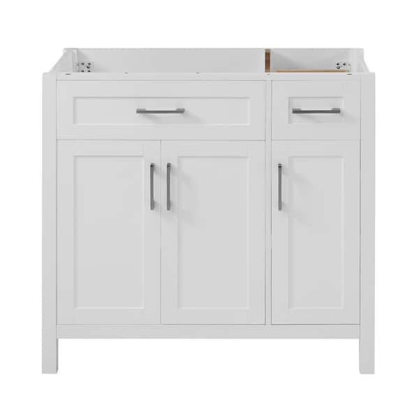 GDFSTUDIO Thalric 35.04 in. Bath Vanity Cabinet without Top in White with Shelves, Drawers