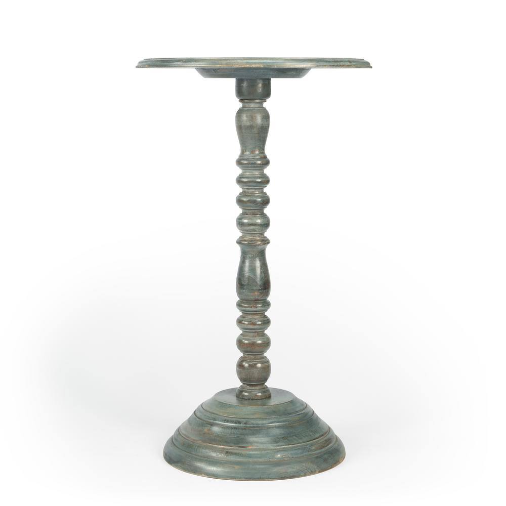 Dani Round Solid Mango Wood Pedestal Side Table - Gray