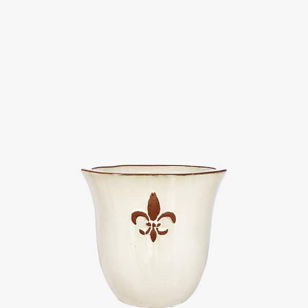 Unbranded 10 in. White Ceramic Fleur De Lis Planter