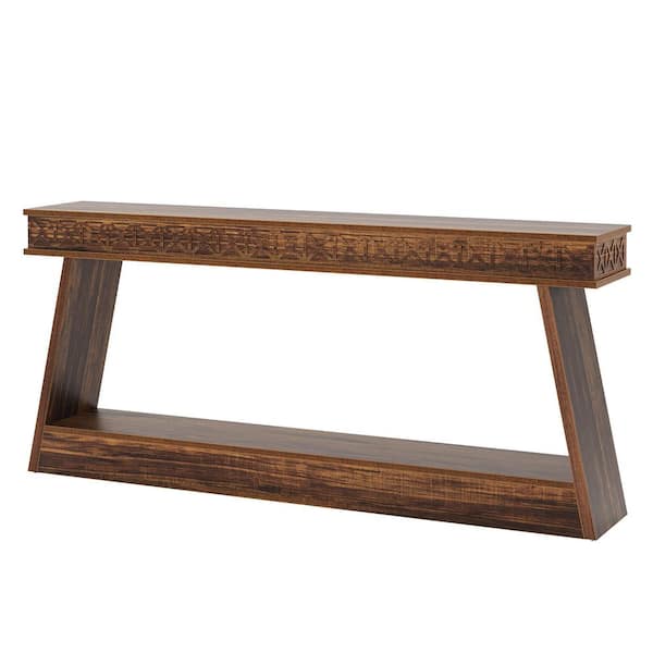 TRIBESIGNS WAY TO ORIGIN Benjamin 70.87 in. Brown Rectangle Wood Entryway Console Table with Storage Behind the Couch for Living Room