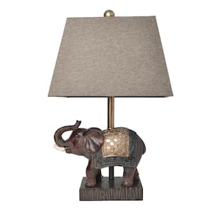 20.5 in. Brown Festive Elephant Table Lamp