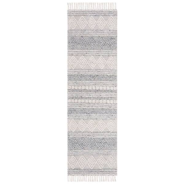 Natura 2 ft. x 12 ft. Silver Tribal Runner Rug