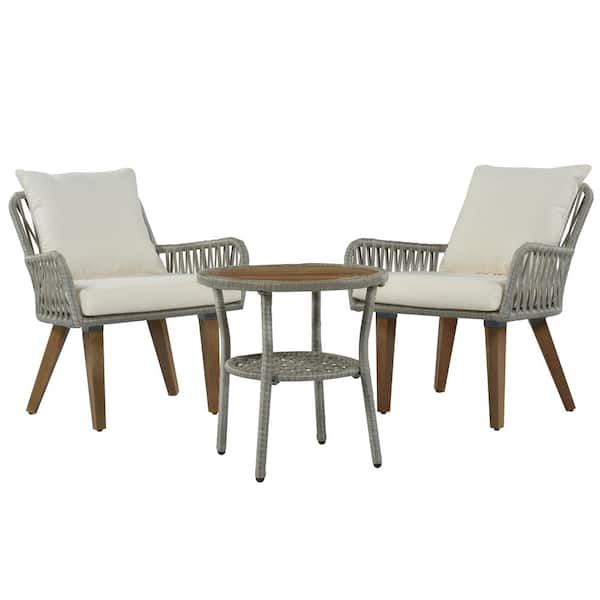 Unbranded Gray 3-Piece Aluminium Round 28.7 in. Table Height Outdoor Bistro Set