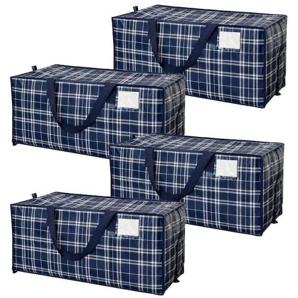 20 Gal. Heavy-Duty Moving and Storage Bag Navy Plaid Polypropylene (4-Pack)