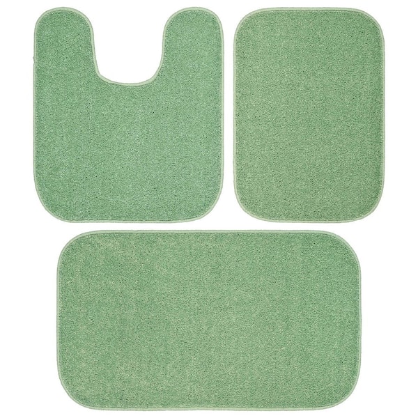 Sedona Deep Fern Green Solid Color Plush Polypropylene Rectangle 3 Piece Bath Rug Set