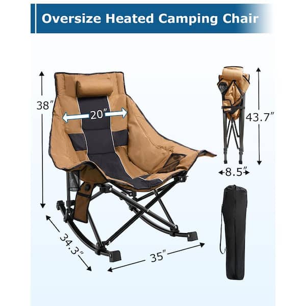 SEEUTEK Khaki Oversized Heated Rocking Camping Chair, Portable