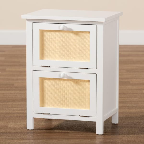 Baxton Studio Sariah 2-Door Beige and White Nightstand (21.3 in. H x 15.7 in. W x 11.8 in. D)