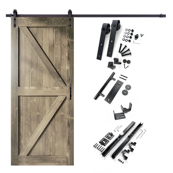 HOMACER 46 in. x 84 in. K-Frame Classic Gray Solid Pine Wood Interior Sliding Barn Door with Hardware Kit, Non-Bypass