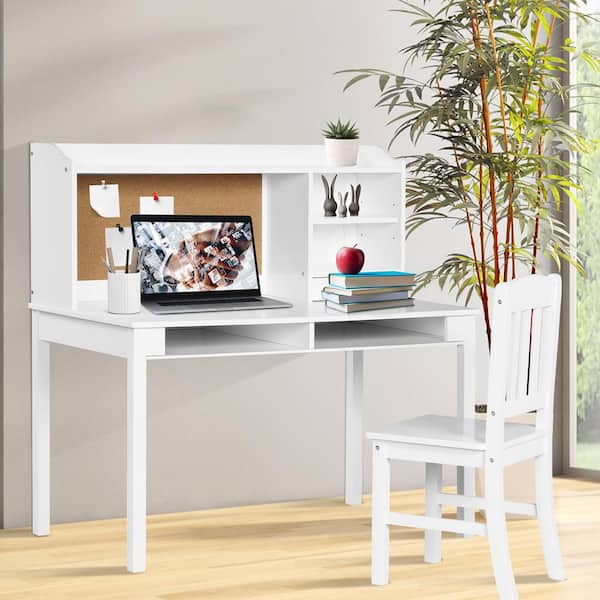 Costway 2-Piece White Rectangular Wood Top Kids Desk and Chair Set Bar  Table Set Study Writing Desk with Hutch Bookshelves HY10013WH - The Home  Depot