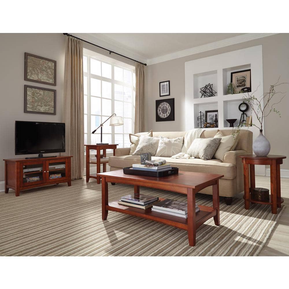 Modern Shaker Cottage 36-Inch Cherry TV Stand with Glass Cabinet