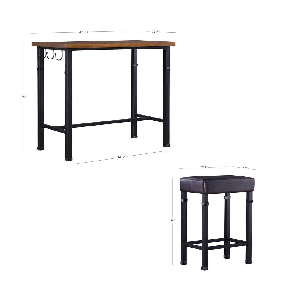 Austin 3-Piece Brown Faux Leather and Wood Pub Set