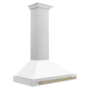 Autograph Edition 36 in. 400 CFM Ducted Vent Wall Mount Range Hood in Stainless Steel, White Matte & Champagne Bronze
