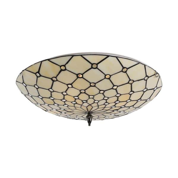 19.68 in. 4-Light Light Yellow Tiffany Flush Mount Ceiling Light with Stained Glass Shade for Bedroom, No Bulbs Included