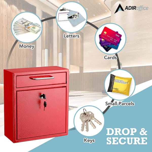 AdirOffice Medium Ultimate Red Wall Mounted Mail Box Mailbox 631