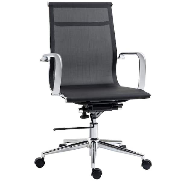 Vinsetto Black Mesh Seat Swivel Chair with Armrests